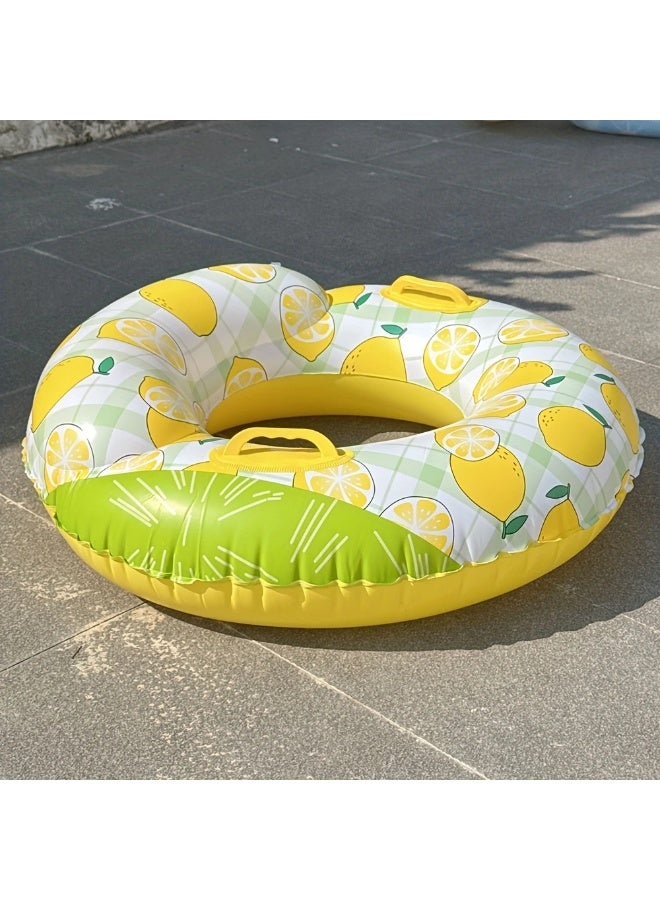 Goolsky 1pc Lemon Print Inflatable Swim Ring with Handle - Durable PVC Material, Double Airbag Design for Adults & Youngsters, Perfect for Pool Parties, Beach Fun, and Summer Outdoor Activities, Inflatable Pool - Image 2