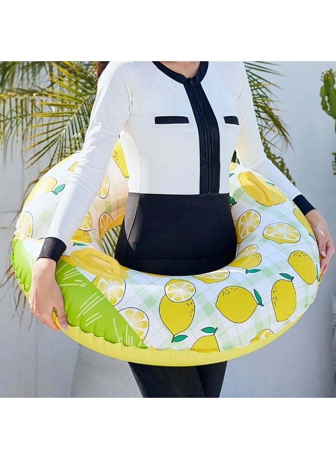 Goolsky 1pc Lemon Print Inflatable Swim Ring with Handle - Durable PVC Material, Double Airbag Design for Adults & Youngsters, Perfect for Pool Parties, Beach Fun, and Summer Outdoor Activities, Inflatable Pool - Image 3