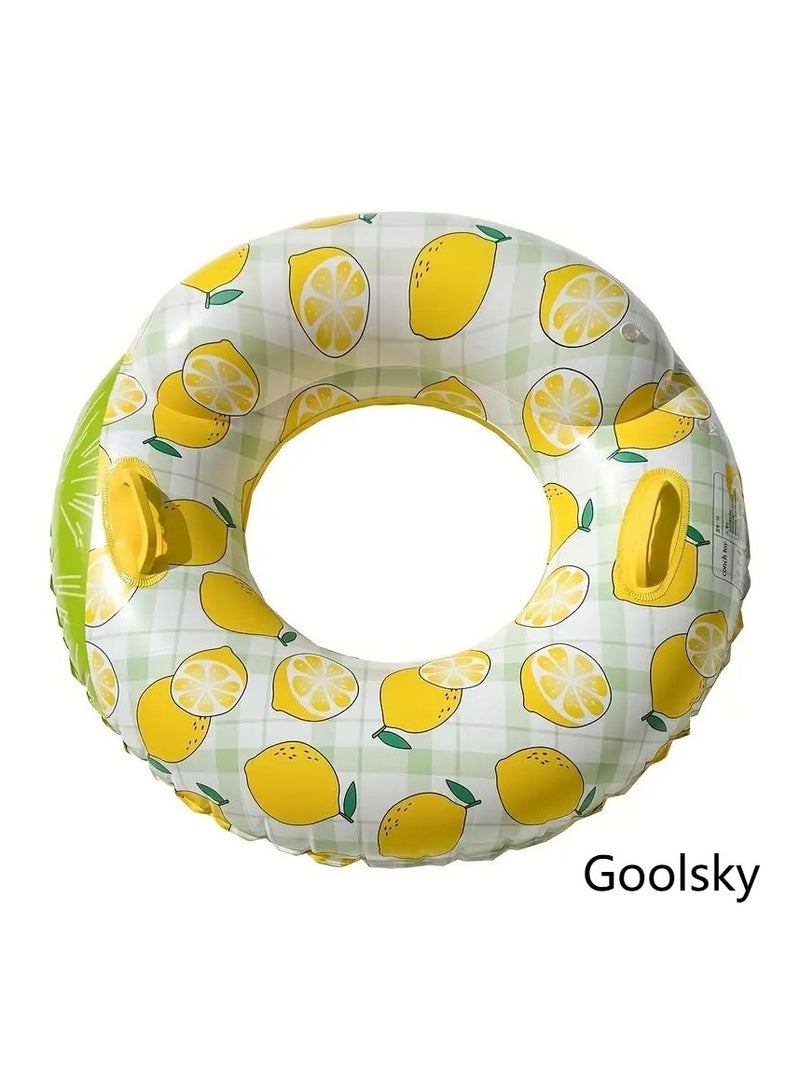 Goolsky 1pc Lemon Print Inflatable Swim Ring with Handle - Durable PVC Material, Double Airbag Design for Adults & Youngsters, Perfect for Pool Parties, Beach Fun, and Summer Outdoor Activities, Inflatable Pool - Image 1