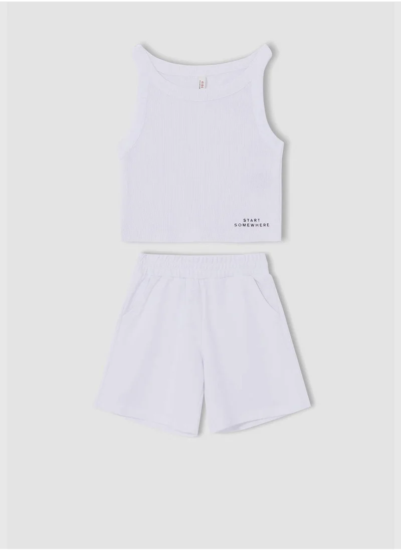 DeFacto Text Printed Cropped Tank Top And Shorts Set