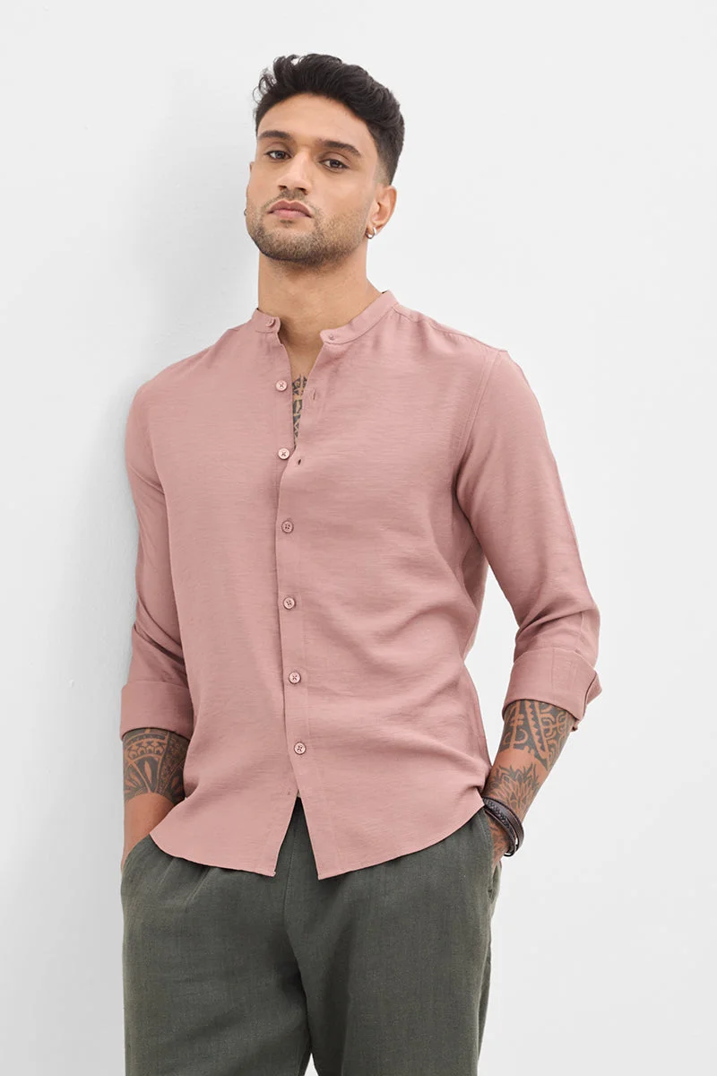SNITCH Mauve Textured Long Sleeve Slim Fit Casual Shirt