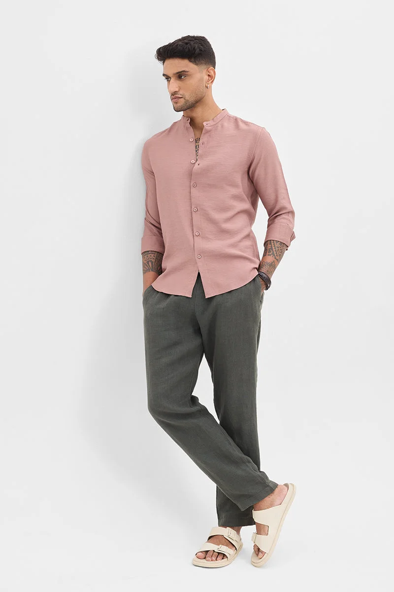 SNITCH Mauve Textured Long Sleeve Slim Fit Casual Shirt