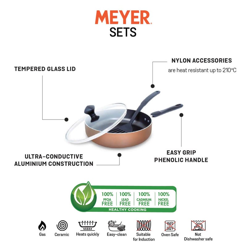 MEYER Meyer Aluminium Cookware Set With Sautepan And Accessory, 3 Piece (Copper)  - Image 4