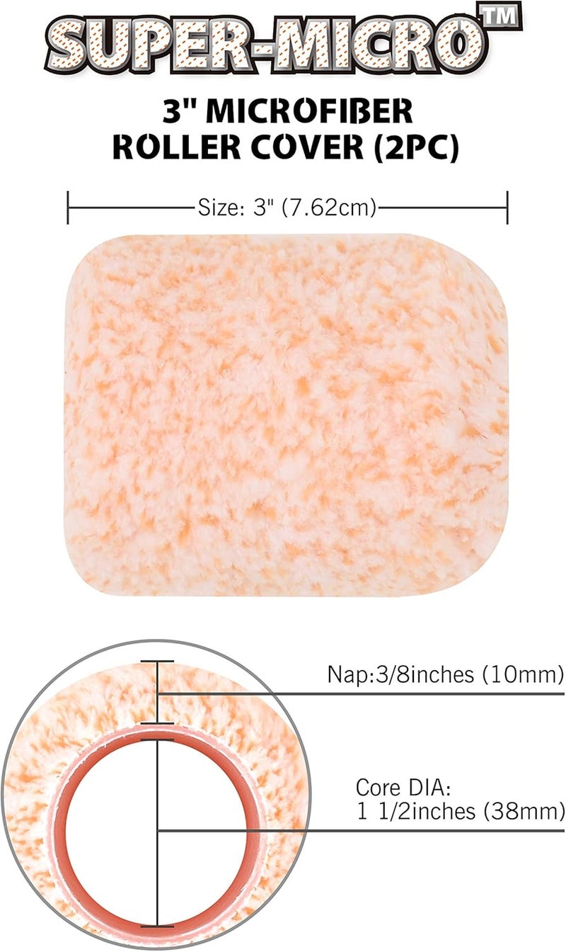 Rolling Dog 3" Small Paint Roller Cover Refills, 3/8" Nap for Wall Ceiling House Painting (Pack of 2) - Image 2