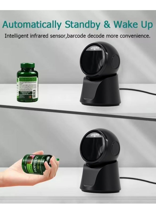 Naxifly Automatic omnidirectional desktop barcode scanner, hands-free USB wired QR code reader, 1D and 2D barcode image sensing, suitable for retail stores, warehouses, supermarkets, libraries, POS systems, etc. - Image 4