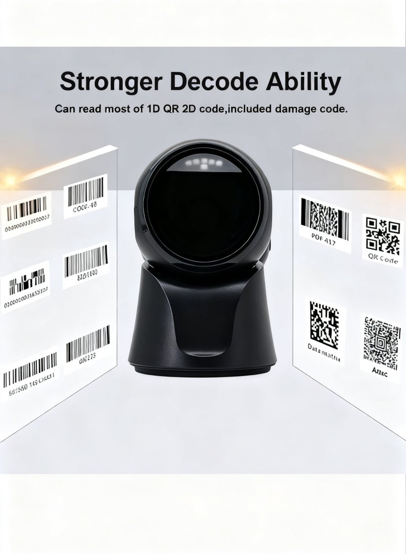 Naxifly Automatic omnidirectional desktop barcode scanner, hands-free USB wired QR code reader, 1D and 2D barcode image sensing, suitable for retail stores, warehouses, supermarkets, libraries, POS systems, etc. - Image 2