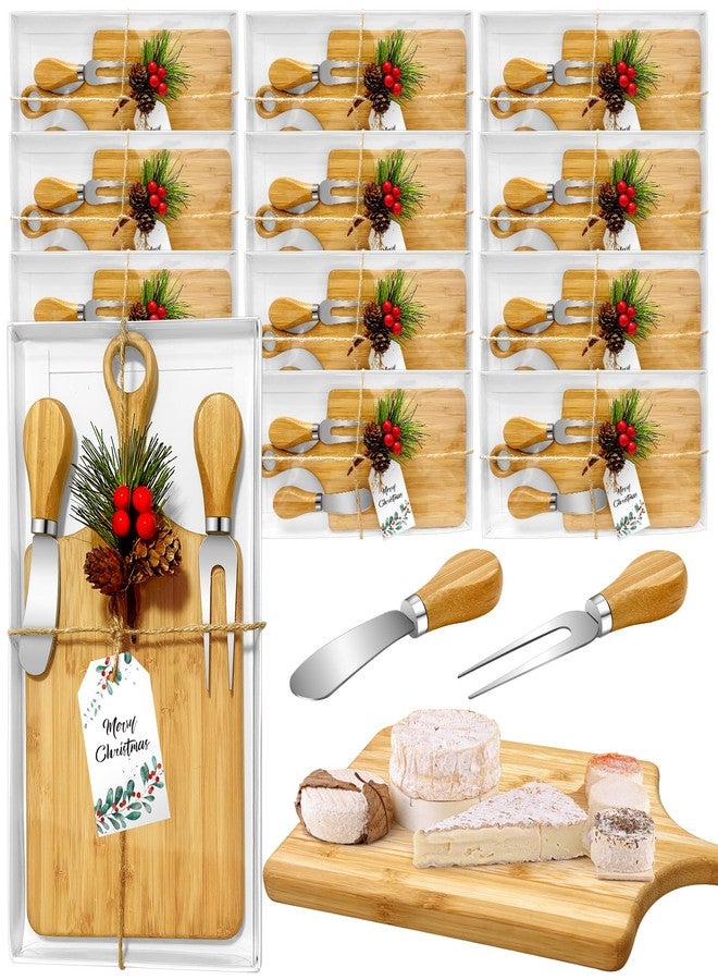 Gosodeny 12 Set Christmas Gifts Bridal Shower Favor Bamboo Wooden Square Cheese Board Gift Set Cheese Knives Mini Cutting Board Bulk Set Tags and Boxes Christmas Party Birthday - Image 1