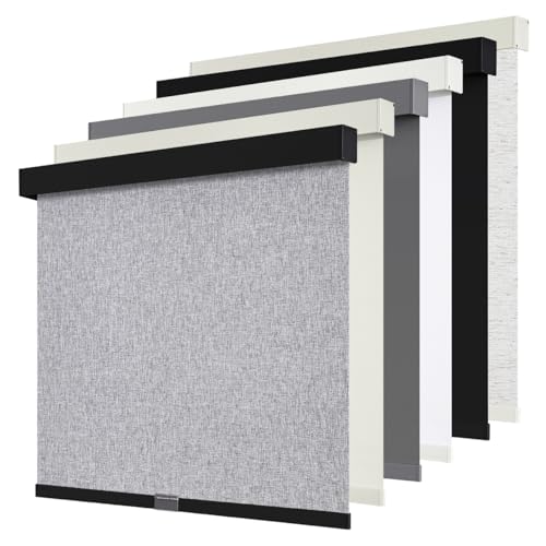 SUNOFF Cordless Blackout Roller Shades Blinds for Windows Free-Stop,Pull Down Room Darkening with Valance,Thermal Insulated Woven Fabric Window Door Blinds for Home,Office,Heather Grey 20" W x 72" H - Image 1
