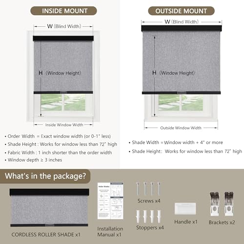 SUNOFF Cordless Blackout Roller Shades Blinds for Windows Free-Stop,Pull Down Room Darkening with Valance,Thermal Insulated Woven Fabric Window Door Blinds for Home,Office,Heather Grey 20" W x 72" H - Image 2