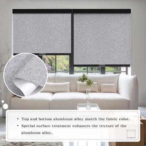 SUNOFF Cordless Blackout Roller Shades Blinds for Windows Free-Stop,Pull Down Room Darkening with Valance,Thermal Insulated Woven Fabric Window Door Blinds for Home,Office,Heather Grey 20" W x 72" H - Image 3