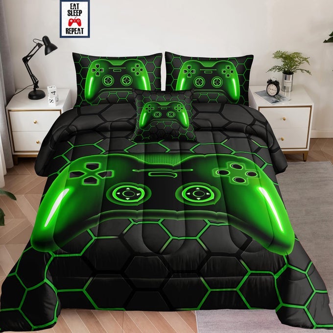 5 PIECES BED IN A BAG FOR BOYS BEDDING SETS TWIN SIZEGAMER COMFORTER SETS FOR BOYS KIDS GAMING COMFORTER SET FOR TEENS ROOM DECOR WITH FLAT SHEETFITTED SHEETPILLOWCASECUSHION COVER