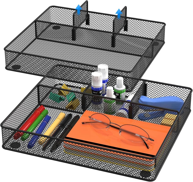 VyGrow 2 Pack 4 Grid Desk Drawer Organizer Storage Tray with Adjustable Divider - Image 1