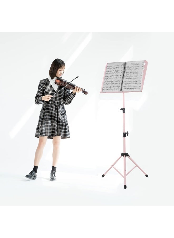 والالا حامل نوتة موسيقية معدني محمول قابل للفصل والطي وتعديل الارتفاع مع مشبك لأداء الآلات الموسيقية للبيانو والكمان والجيتار ومشغلات الموسيقى باللون الوردي - Image 5