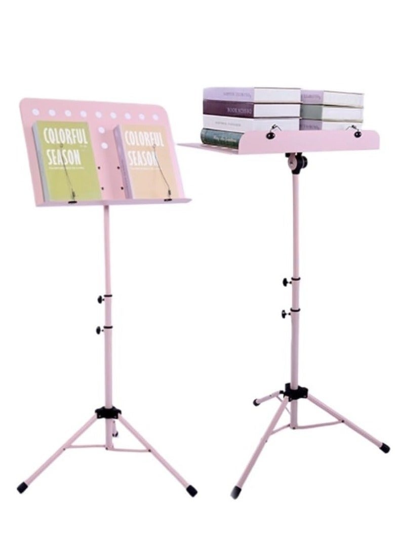 والالا حامل نوتة موسيقية معدني محمول قابل للفصل والطي وتعديل الارتفاع مع مشبك لأداء الآلات الموسيقية للبيانو والكمان والجيتار ومشغلات الموسيقى باللون الوردي - Image 1