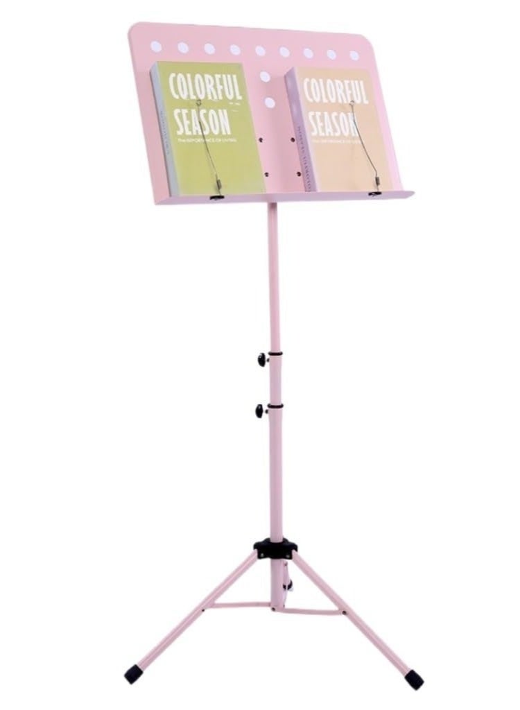 والالا حامل نوتة موسيقية معدني محمول قابل للفصل والطي وتعديل الارتفاع مع مشبك لأداء الآلات الموسيقية للبيانو والكمان والجيتار ومشغلات الموسيقى باللون الوردي - Image 2