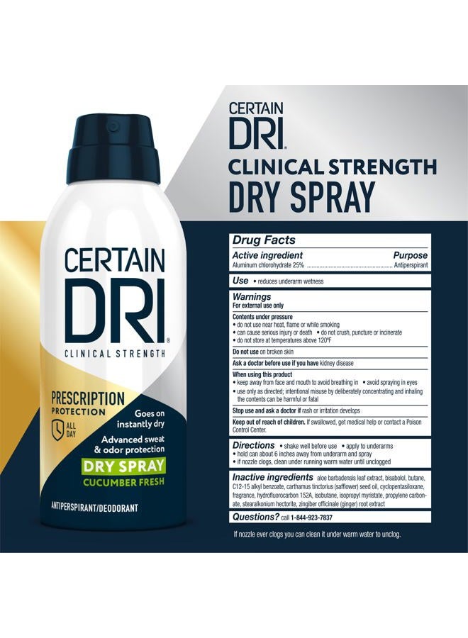 Certain Dri Prescription-Strength Clinical Antiperspirant Dry Spray - 72-Hr Sweat/Odor Protection - Cucumber Fresh Scent - 25% Aluminum Chlorohydrate - Hyperhidrosis Treatment for Men & Women - 4.2 oz - Image 5