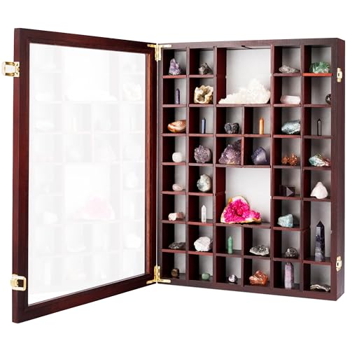 SmartyRocks Adjustable Rock Display Case - Rock Collection Box with Fabric Bed for Mineral Display - Dark-Finish Shadow Box with Shelves for Crystal Storage - Display Cases for Collectibles (Large) - Image 1