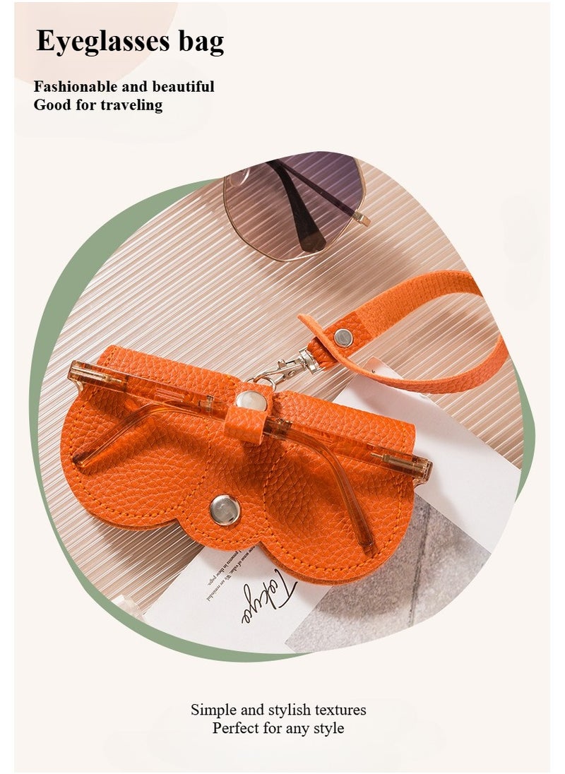 Generic PU Leather Sunglasses Case Eyeglasses Bag with Detachable lanyard (Orange)  - Image 3