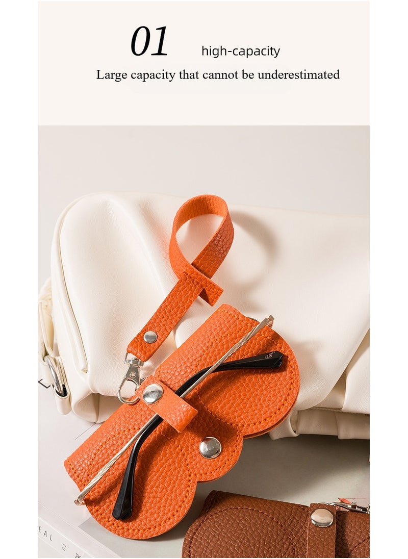Generic PU Leather Sunglasses Case Eyeglasses Bag with Detachable lanyard (Orange)  - Image 4