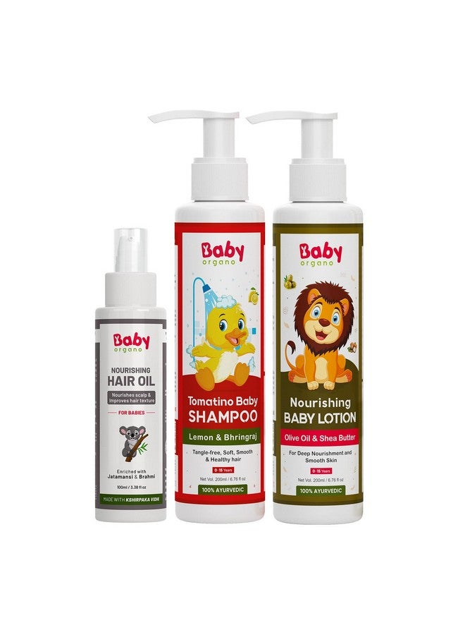 BabyOrgano Natural Baby Hair Oil & Baby Shampoo, Baby Body Lotion 0-3 Years | Baby Care Combo Pack For New Born Kids - Image 1