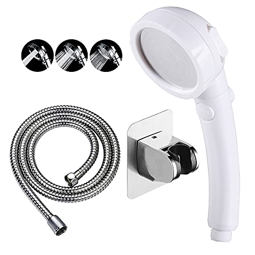 KAIYING Drill-Free High Pressure Handheld Shower Head with ON/OFF Pause Switch 3 Spray Modes Water Saving Showerhead, Detachable Shower-Head, (G:Shower Head (White)+Bracket+Hose) - Image 1