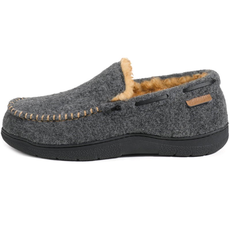 Zigzagger Men's Moccasin Slippers Memory Foam House Shoes, Indoor and Outdoor Warm Loafer Slippers, Felt Grey, 12 M US - Image 2