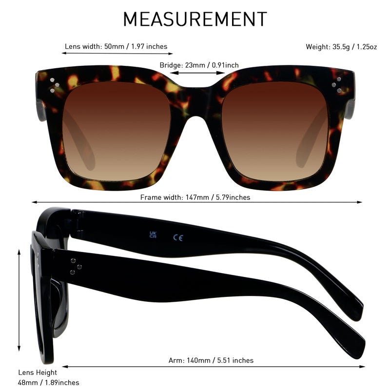 ANDWOOD Oversized Sunglasses for Women Big Large Square Wide Frame Shades Retro Trendy Fashion UV Protection 2 Pack Black Tortoise Sun glasses - Image 5