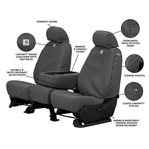 Covercraft Carhartt SeatSaver Custom Seat Covers | Fits 2014-2019 Chevrolet Silverado/GMC Sierra 1500 (2019 Old Body), 2015-2019 Silverado/Sierra 2500/3500 | 2nd Row Bench Seat, Duck Weave Gravel - Image 5