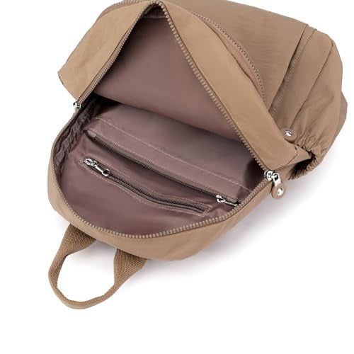 Tanweibago Mini Nylon Women Backpacks,11L Small Ladies backpacks Casual Lightweight Women Shopping Travel Daypack (Beige) - Image 3