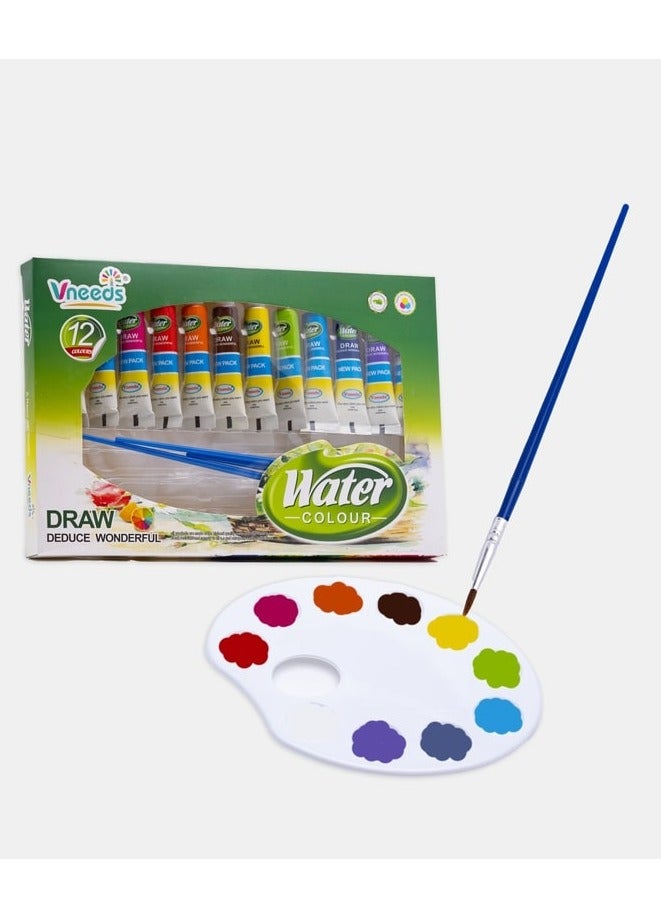 Vneeds 12X12ML Colors Solid Watercolors Paints Set Pigment Drawing Painting With Water Brush Paintbrush  For Artists Beginners Students Adults Pink - Image 1