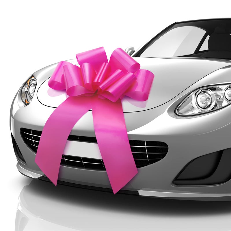 Mata1USA Huge Car Bow Pink 23 Inch Big Gift Wrapping Bow for Large Gift Decoration Giant Size for Indoor Outdoor Use 12 Loops 2 Stickers No Magnets that Scratch