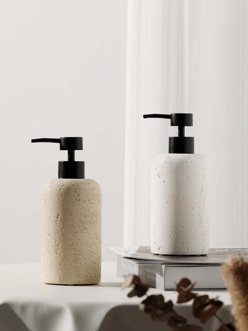 Haocoott Soap Dispensers 400mL 13.5 OZ, 2 PCS Luxurious Hand Dish Lotion Shampoo Soap Dispenser Jar, Travertine Soap Pump Bottles for Kitchen Bathroom Countertop (Cream) - Image 2