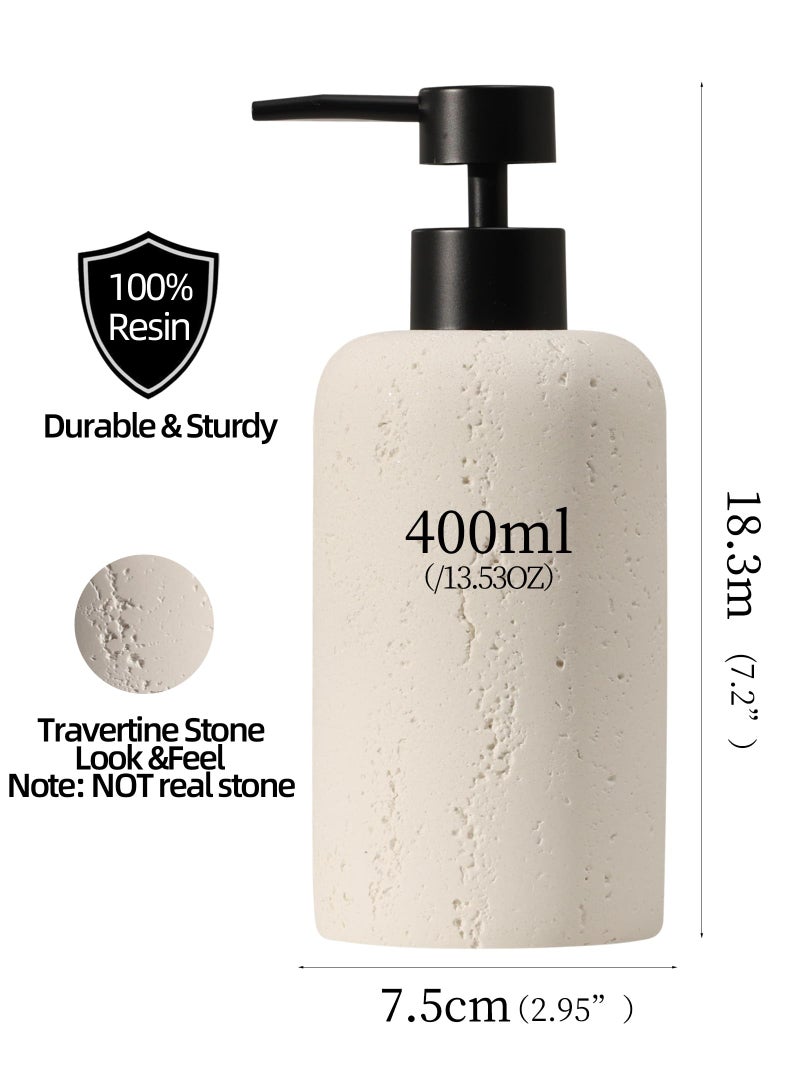 Haocoott Soap Dispensers 400mL 13.5 OZ, 2 PCS Luxurious Hand Dish Lotion Shampoo Soap Dispenser Jar, Travertine Soap Pump Bottles for Kitchen Bathroom Countertop (Cream) - Image 3