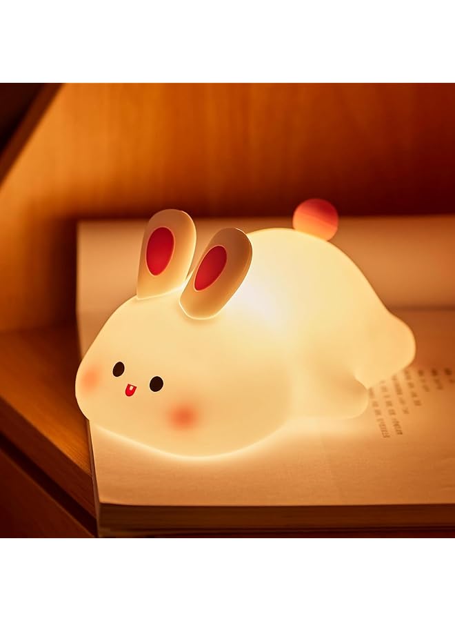 Big Face Rabbit Night Light for Kids Silicone Lamp, USB Rechargeable 3 Level Dimmable and 30Min Timed Sleep Light for Kids, Toddler, Baby,Girls Boys Nursery, Children Nightlight Room Decor Gifts