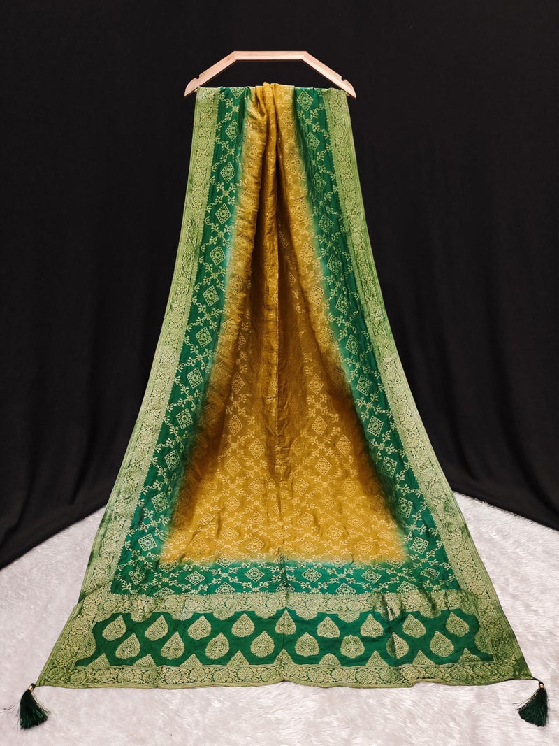 TRENDMALLS Women's Banarasi Silk Ethnic Motiff Design Dupatta (D07-GreenYellow) - Image 2