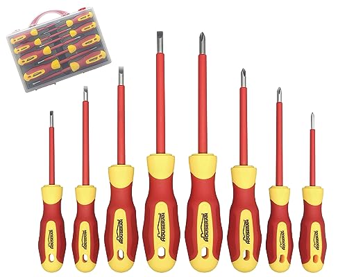 HOUSERAN Insulated Screwdriver Set with Case HOUSERAN 8Piece Heavy Duty Phillips and Slotted Screwdriver Set 1000 Volt Screwdrivers Ideal for Electricians and Terminating Jobs - Image 1