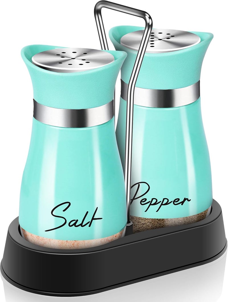 Arrozon Teal Salt and Pepper Shakers Set with Holder4 oz Turquoise Kitchen Decor and Accessories Farmhouse Gadgets Table Housewarming Gift Christmas Decor Refillable Design Teal - Image 1