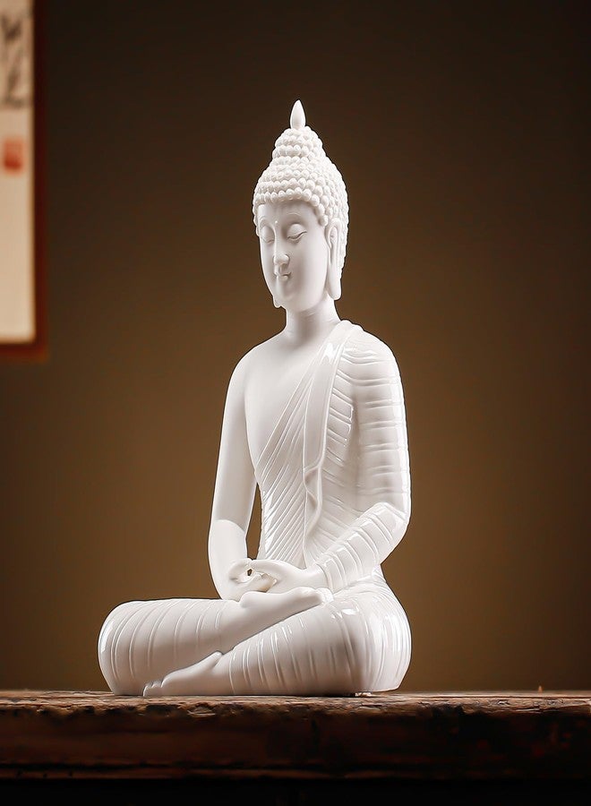 QINLANG 12 inch White Buddha Statue for Home Decor, Ceramic Meditation Buddha Decoration for Home - Image 3