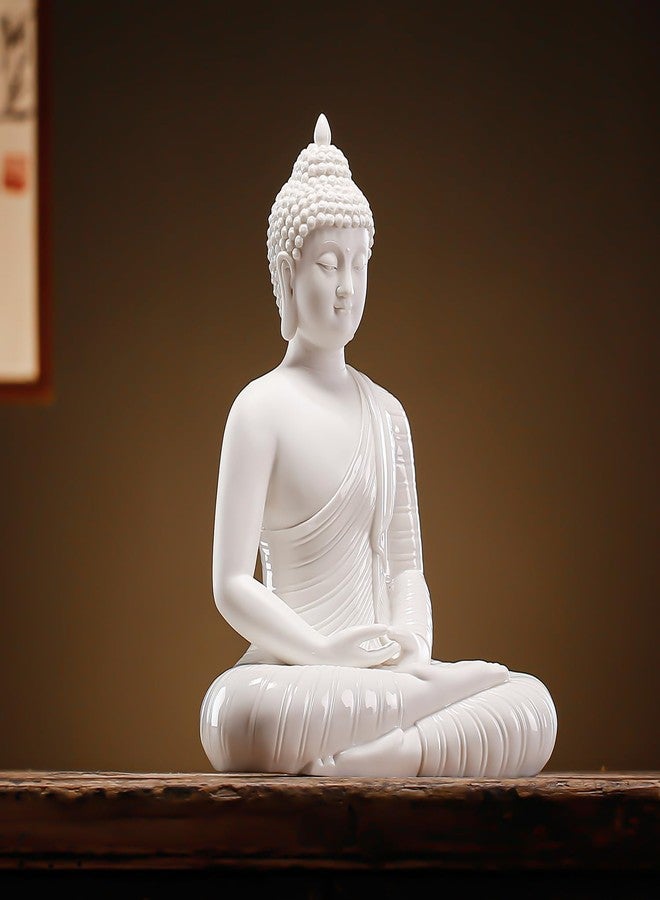 QINLANG 12 inch White Buddha Statue for Home Decor, Ceramic Meditation Buddha Decoration for Home - Image 2