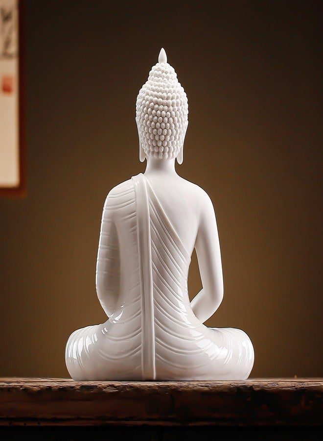 QINLANG 12 inch White Buddha Statue for Home Decor, Ceramic Meditation Buddha Decoration for Home - Image 4
