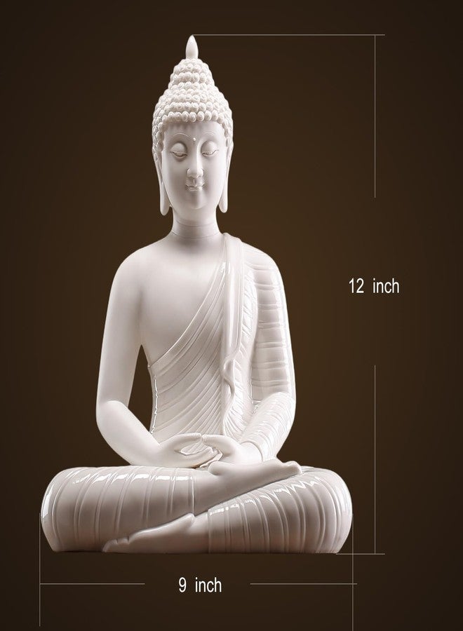 QINLANG 12 inch White Buddha Statue for Home Decor, Ceramic Meditation Buddha Decoration for Home - Image 5