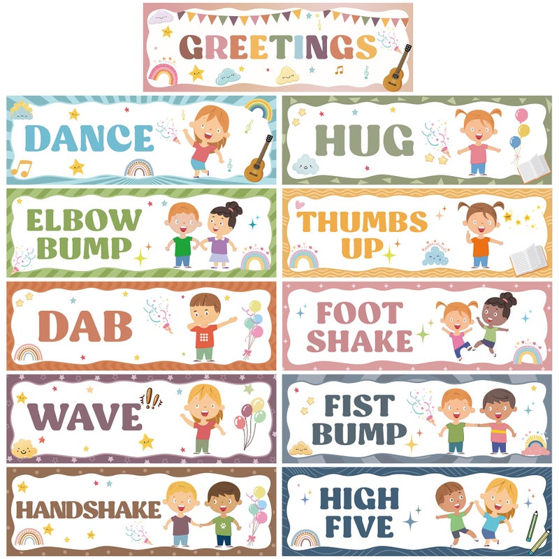 Wehhbtye Boho Classroom Greeting Poster, 9.4'' x 3'' Social Distancing Greetings Poster, Waterproof Greetings Choice Classrooms Rules Posters for Back to School Classroom Decor Teacher Supplies - Image 1