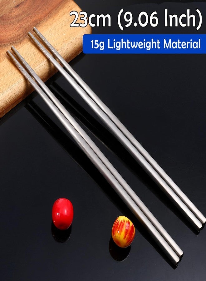 Psyqtsuary 2 Pairs Titanium Chopsticks, Pure Titanium Metal Chopsticks, Ultralight and Reusable Chopstick, Durable Dishwasher Safe Eco-Friendly, for Camping Home Travel, Silver, 9 inch - Image 2