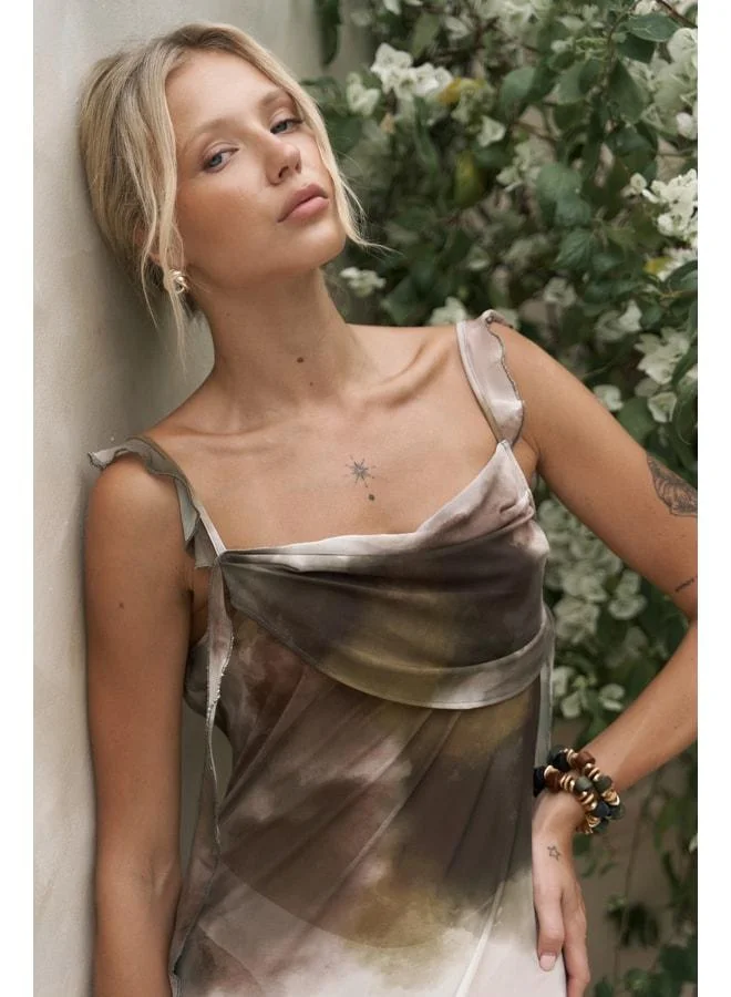 Bohemai Magi Ruffle Detail Green Long Dress