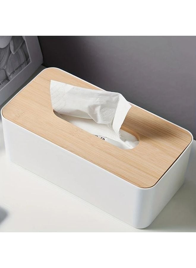 White Modern Tissue Box Cover With Lid Minimalist Bathroom Organizer - Image 1