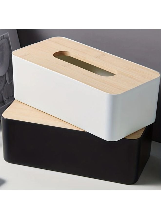 White Modern Tissue Box Cover With Lid Minimalist Bathroom Organizer - Image 3