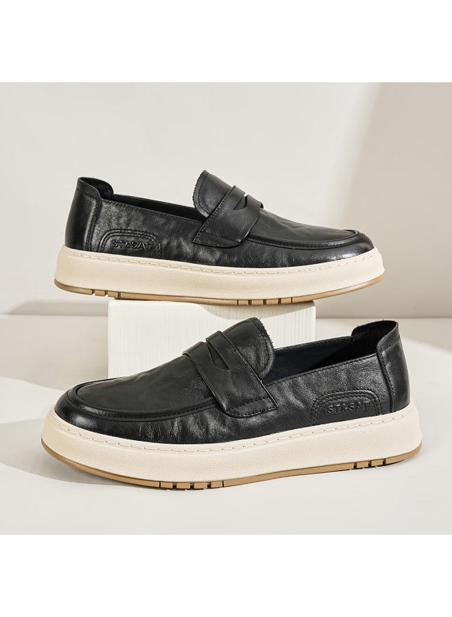 St&Sat Saay Men's Fashion Casual Leather Slip-on Loafers Breathable Retro Shoes For Men - Image 3