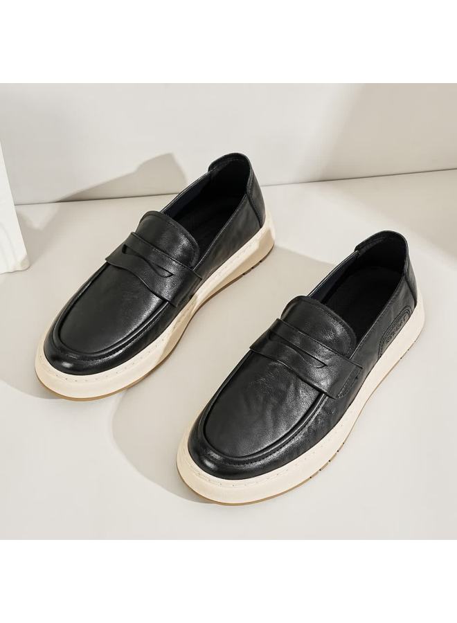 St&Sat Saay Men's Fashion Casual Leather Slip-on Loafers Breathable Retro Shoes For Men - Image 1