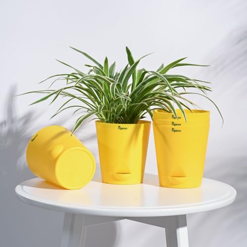 UGAOO 5 Inch Krish Self Watering Planter - Set of 5 (Yellow) | Flower Pots for Indoor Plants | Plastic Planter Pots | Decorative Pots for Living Room, Kitchen, Office | Planters for Home Decor - Image 2