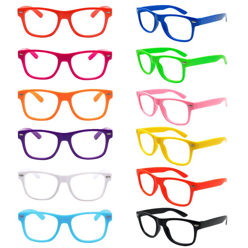 Sunovelties 12 Pack Kids No Lens Ultralight Square Costume Frame Glasses Neon Color Party Favors For Boys Girls Daily Outfit Accessories - Image 1